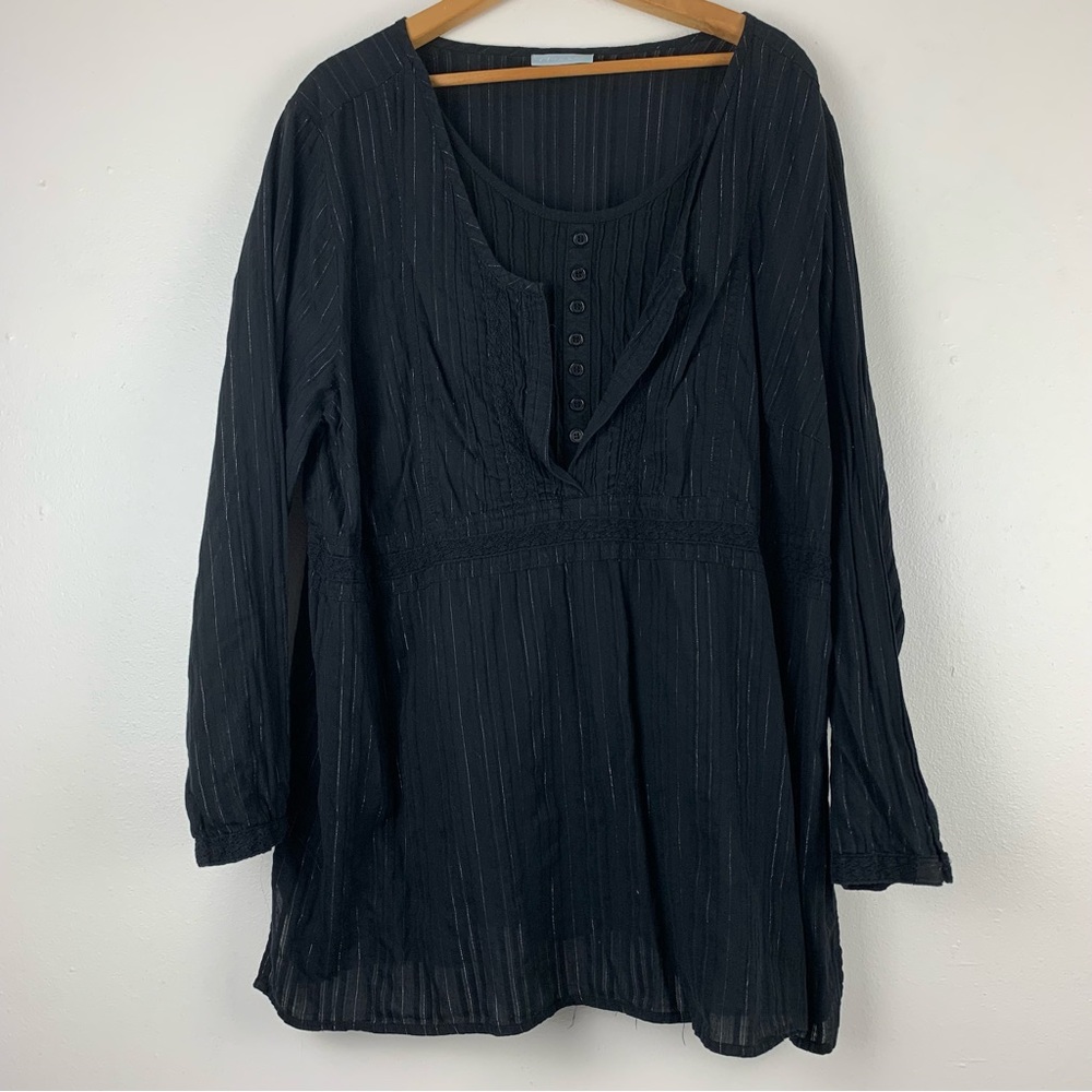 Liz & Me Shirt Women’s Medium Silver Detail‎ Moc Front Black